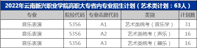 2022年高职大专云南省分专业招生计划