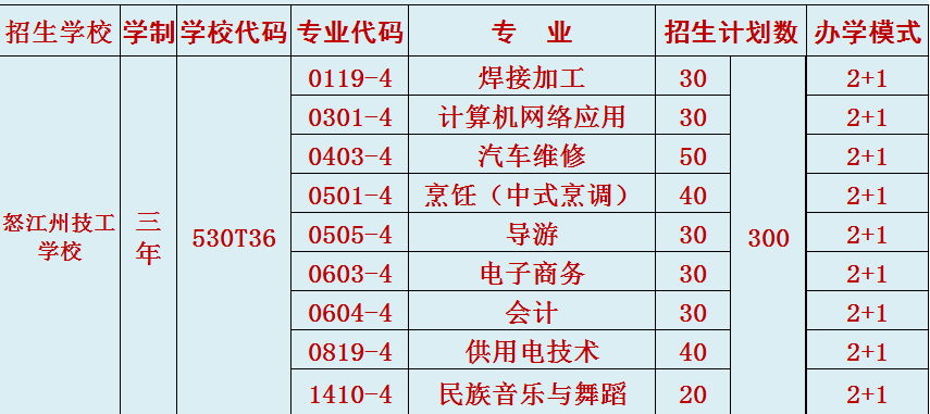 怒江州技工学校招生计划